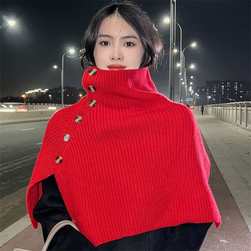 100%羊毛羊毛披肩假保暖领子女冬