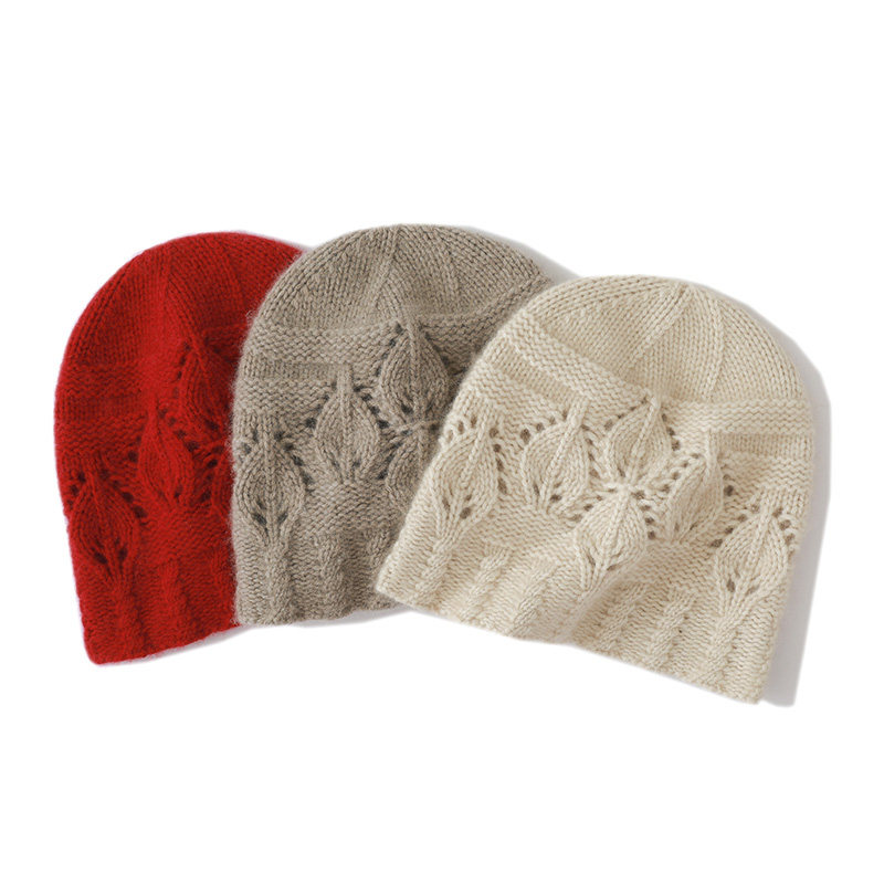 秋冬季新款奶奶帽羊绒帽子女士镂空钩花加厚保暖洋气好看的包头帽