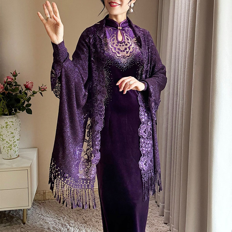 妈妈配紫色旗袍的披肩礼服外套斗篷外搭高端流苏开衫新中式国风女