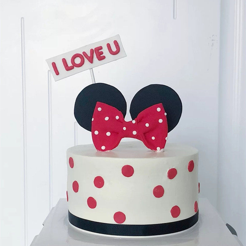 网红迪士尼米奇女宝宝儿童主题生日蛋糕周岁粉色红色蝴蝶结米老鼠