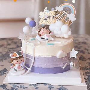 烘焙蛋糕装饰女生款樱桃小丸子生日蛋糕摆件彩虹软陶气球楼梯插牌