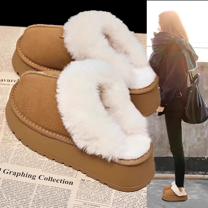 大码41到43女鞋加宽毛毛半拖鞋女孕妇鞋子冬外穿加绒雪地靴棉拖鞋
