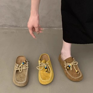 子 大码 女鞋 41到43软底不累脚拖鞋 女春秋外穿包头半拖宽胖脚勃肯鞋