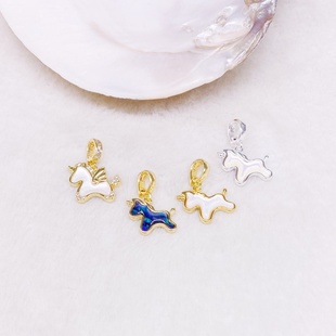 生肖马独角兽贝母吊坠铜镀18K金项链毛衣链万能扣项坠挂坠DIY配件