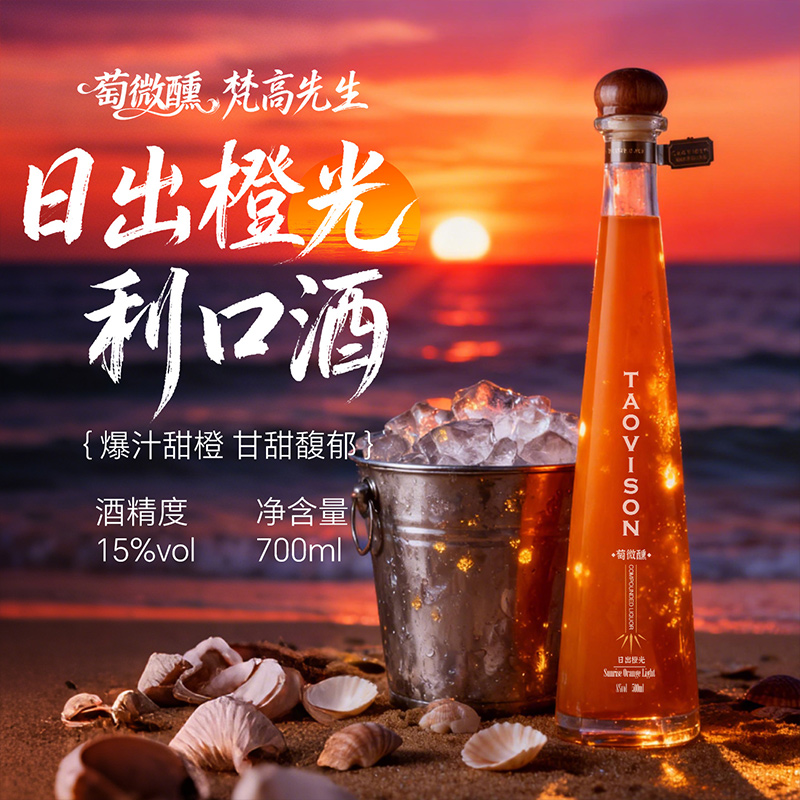 甜橙利口酒柑橘力娇酒洋酒调酒基酒爆汁鸡尾酒梵高先生日出橙光酒