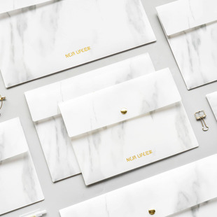 尼家轻奢北欧风大理石纹文件袋A4文件夹按扣袋资料档案袋收纳办公