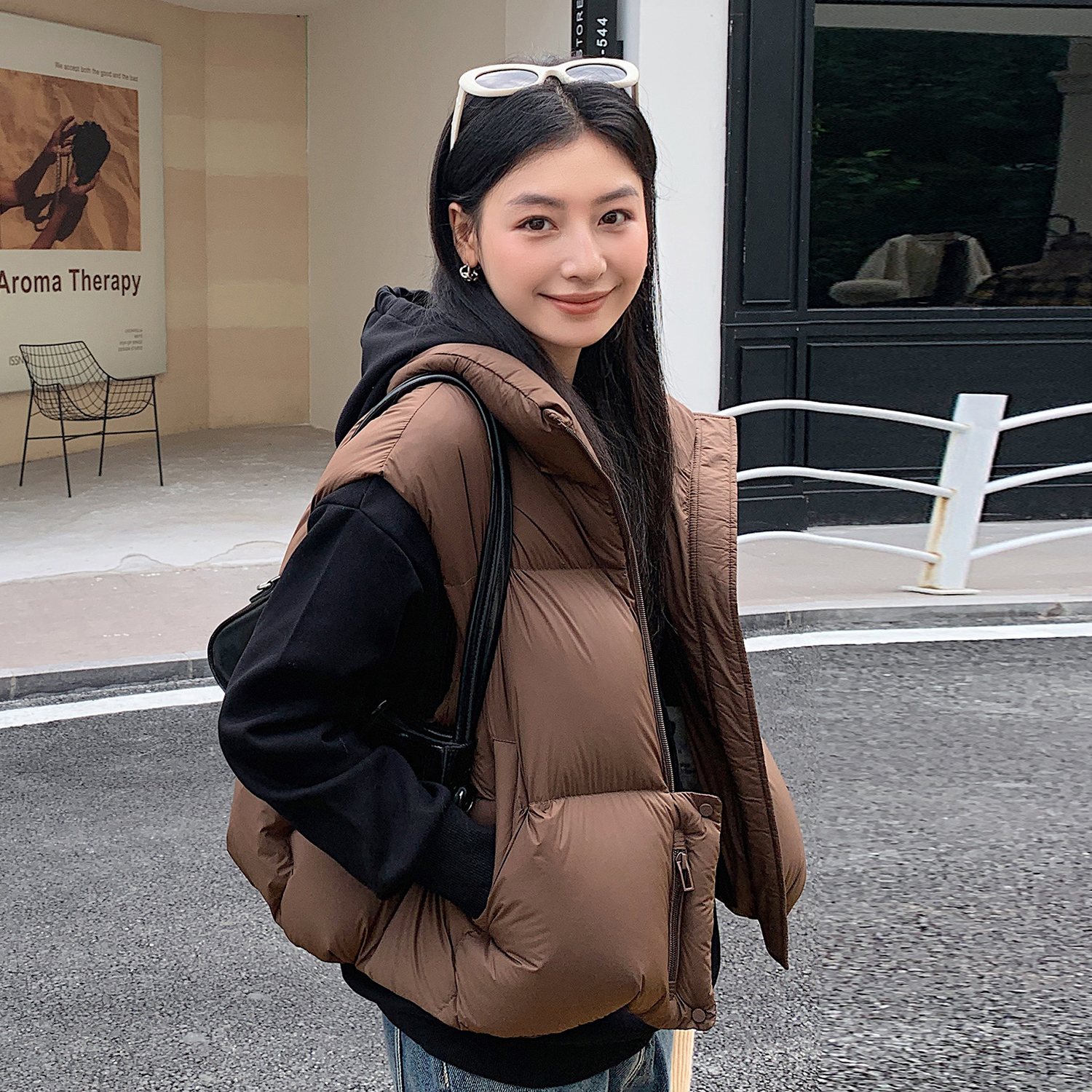 韩版新款90绒纯色短款显瘦马甲服