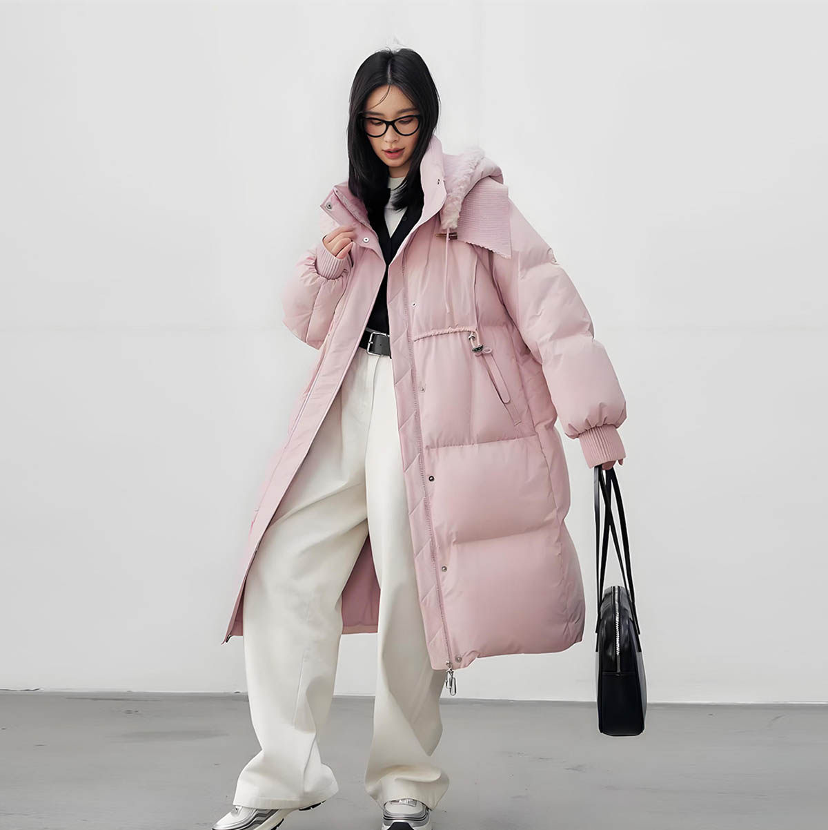 【帽子可拆卸】冬季新款90绒连帽气质过膝长款加厚保暖羽绒服外套