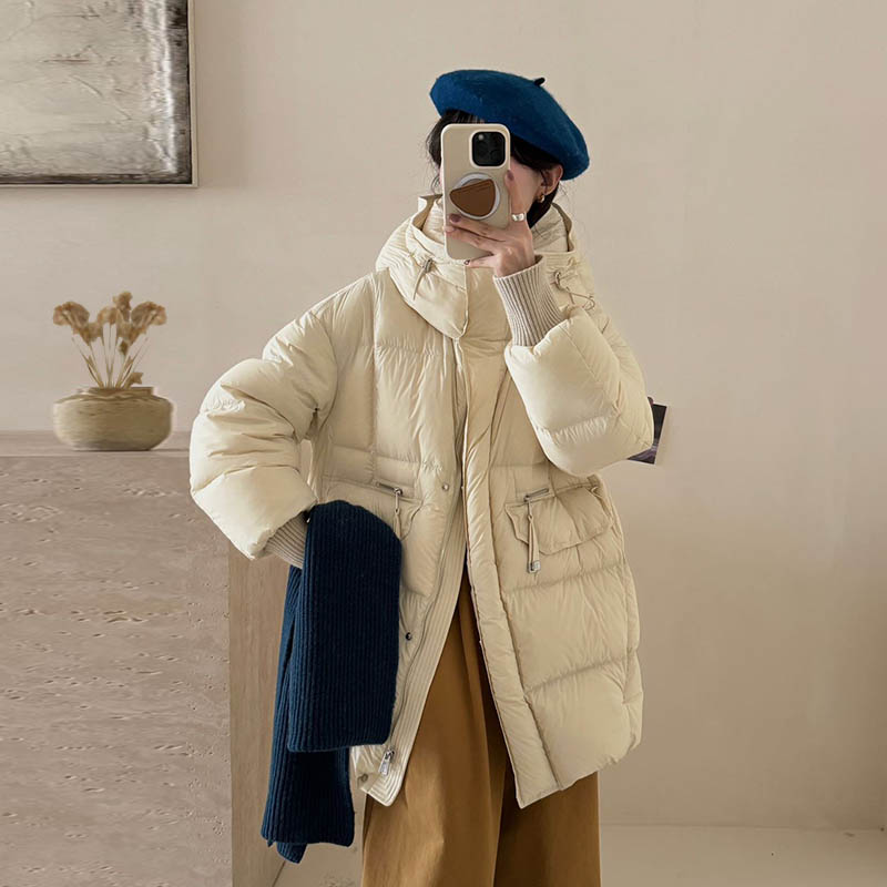 新品中长款连帽泡芙百搭保暖外套