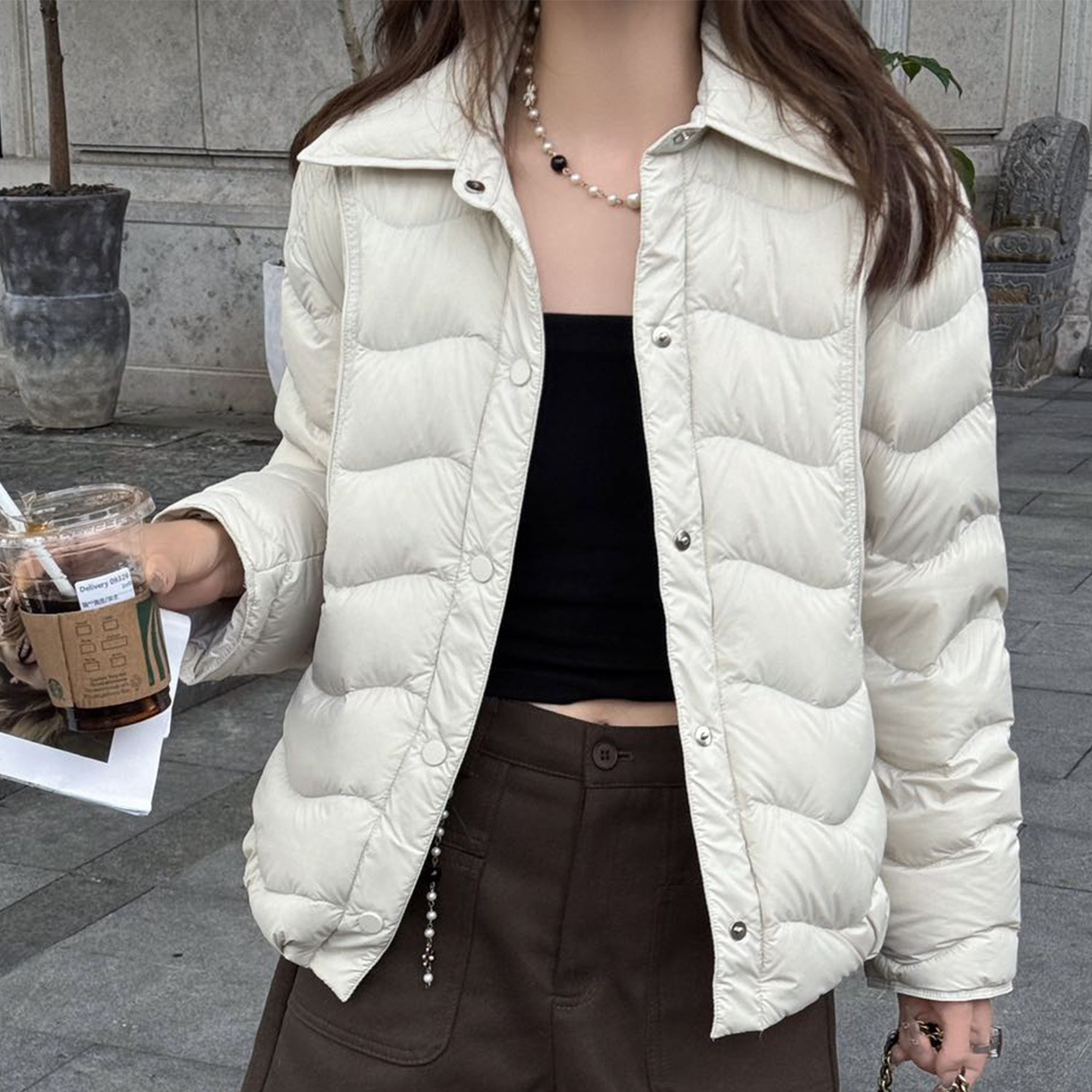 2025冬季新款韩版泡芙90鸭绒女短款翻领气质显瘦百搭设计感羽绒服