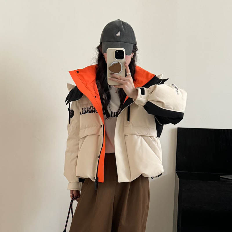 时尚撞色韩版百搭保暖羽绒服2025新款派克服冲锋衣户外羽绒服外套