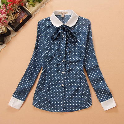 特价少女装秋季甜美波点蝴蝶结