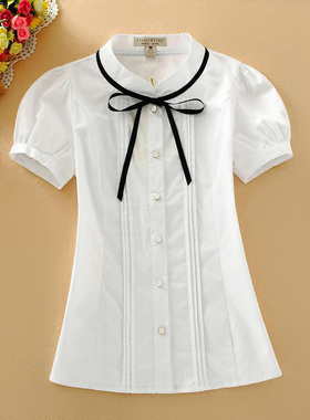初中学生高中少女大童夏季小清新文艺韩版白色衬衫修身甜美半袖女