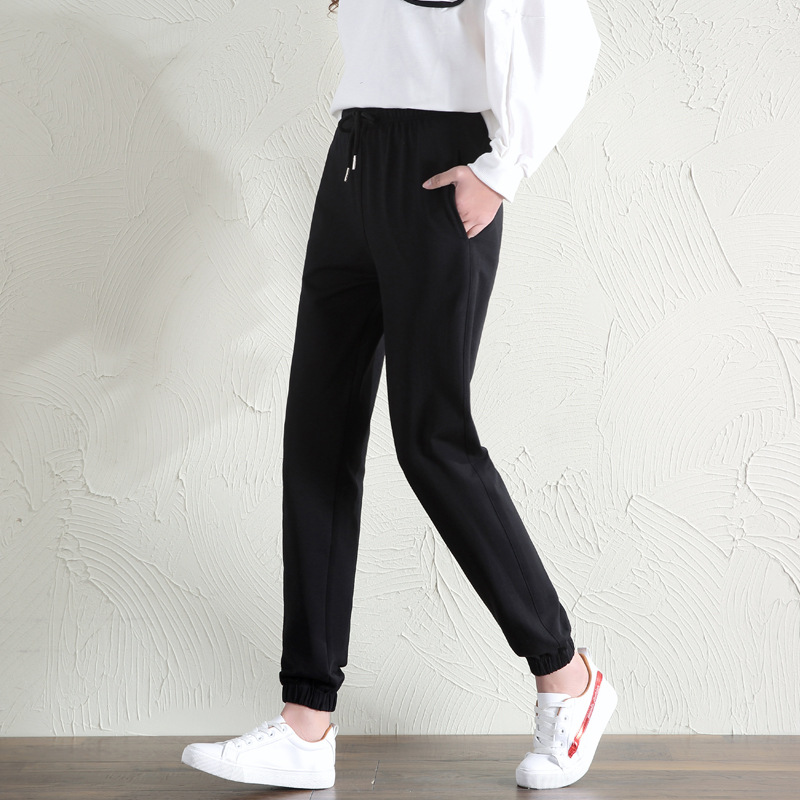 2021春款运动裤女纯棉灯笼长裤子卫裤女休闲裤大码宽松胖mm阔腿裤