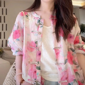 雪纺衫 贵气淡雅夏季 高级盘扣日常穿搭 女款 T恤短袖 新中式 国风衬衫