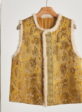 冬季新款提花加棉马甲复古新中式国风原创设计素雅改良款唐装马夹