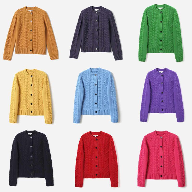 茉莉雅集重磅全羊毛阿兰绞花针织开衫通勤复古毛衣 WZK07191