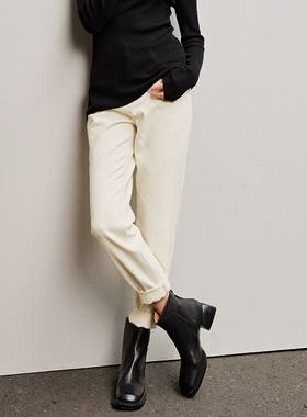 茉莉雅集棉籽壳牛仔裤加绒全棉休闲裤秋冬女WKZ03325