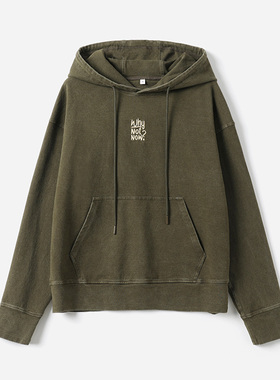 *茉莉雅集 美式字母绣花复古水洗怀旧弹力棉连帽薄卫衣WWY07055