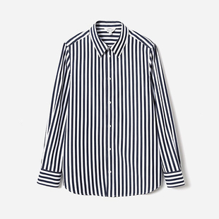 茉莉雅集定纺条纹长绒全棉衬衫 休闲通勤上衣女WCS02290