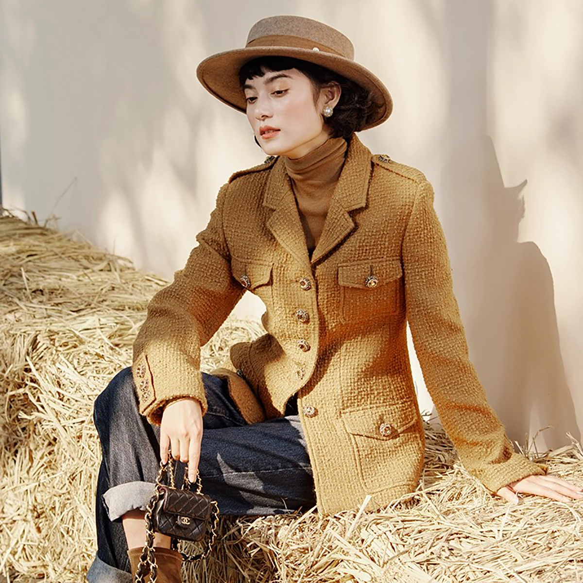 茉莉雅集 香*风意大利空运全羊毛经典驼西装领外套 WWT06125