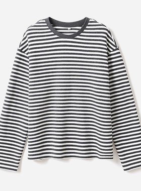 茉莉雅集 经典复古彩色条纹高支棉圆领卫衣长袖T恤早秋 WTX07135