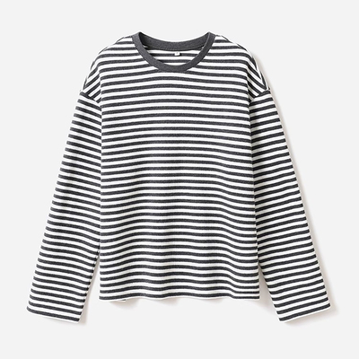 茉莉雅集 经典复古彩色条纹高支棉圆领卫衣长袖T恤早秋 WTX07135