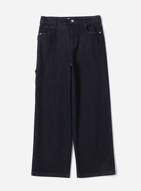 茉莉雅集 J*S复古深靛蓝内里磨毛绒感保暖牛仔直筒裤WKZ08192