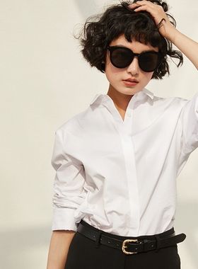 茉莉雅集WEBA埃及吉萨全棉翻领暗门襟长袖衬衫WCS05191