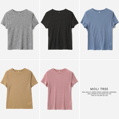 茉莉雅集日本舒适肌理提花细腻绒感精纺全羊毛圆领T恤 WTX07155