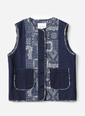 茉莉雅集 异域风情复古腰果花可机洗全棉牛仔无袖马甲WWT07371