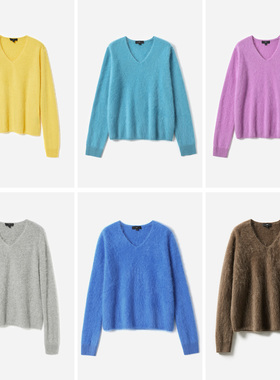 茉莉雅集 暖意律动KVSS全羊绒拉绒V领针织套衫毛衣女WZT06181