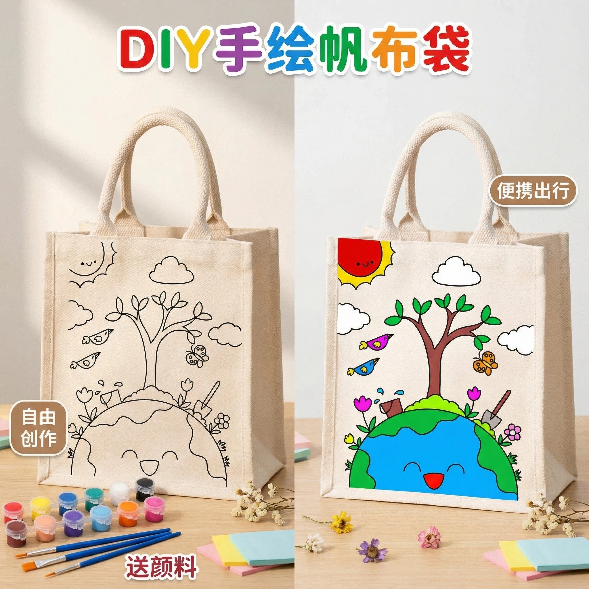 DIY手工帆布手提袋空白涂鸦手绘图片