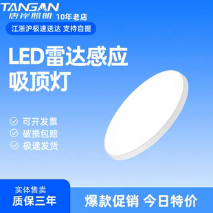雷达感应LED吸顶灯通道走道楼梯间智能感应圆形白光照明灯12W18瓦