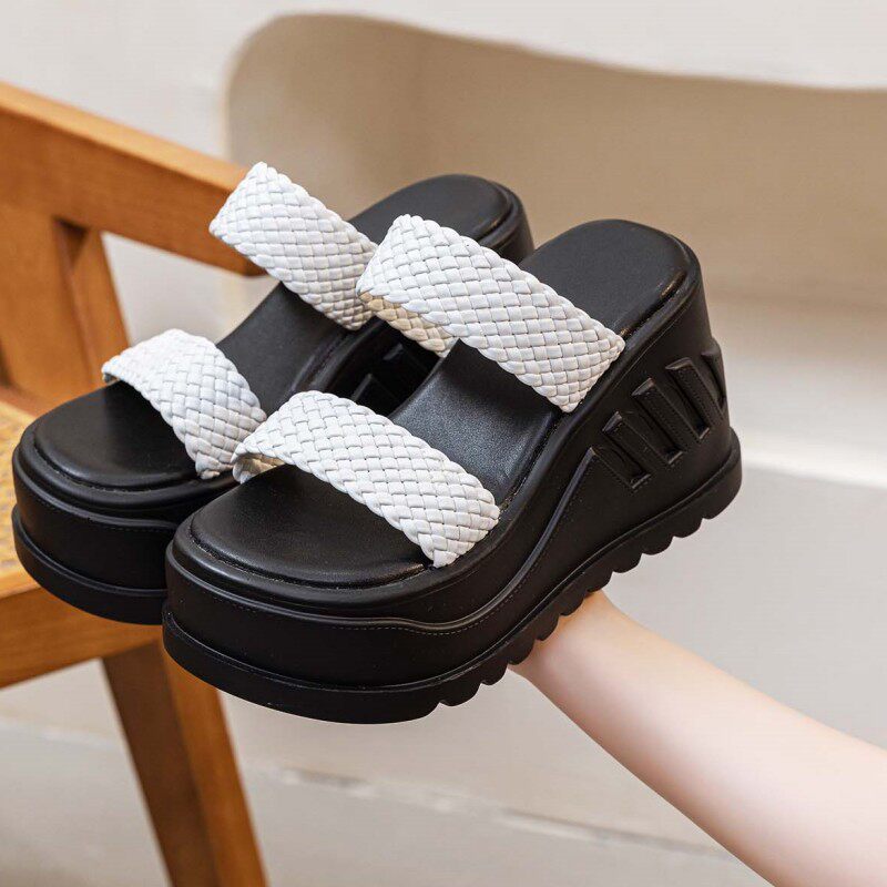 10cm厚底夏天绝美凉拖鞋2026新款编织夏配裙子外穿高级感高跟托鞋