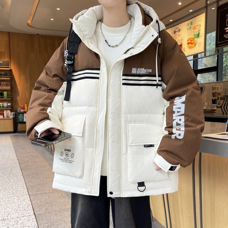 79011-特P258冬季男士羽绒服外套短款连帽宽松潮流加厚保暖港风图片