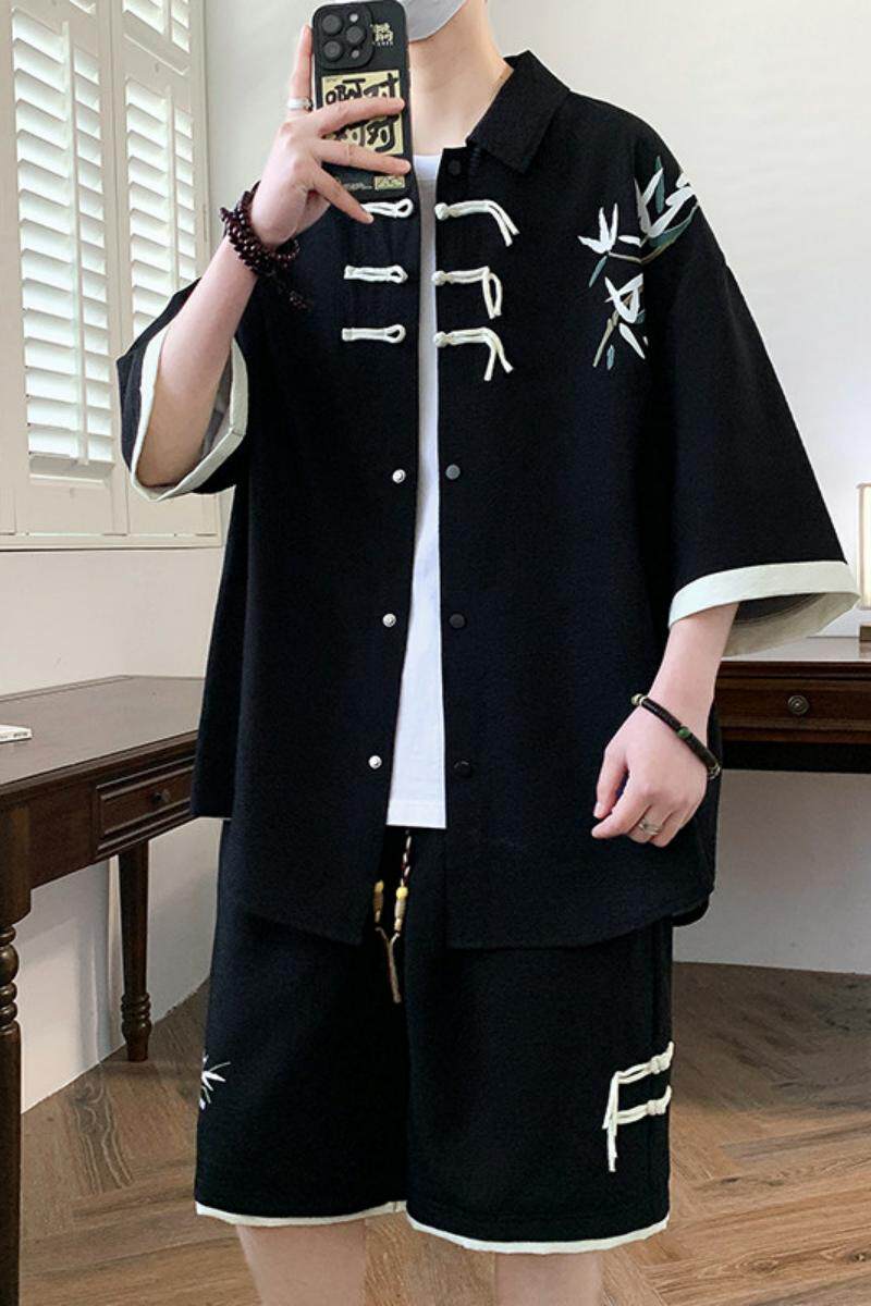 tz24323-特P60新中式风短袖短裤套装男夏季潮牌休闲衬衫男穿搭,男装衬衫,电商D310B