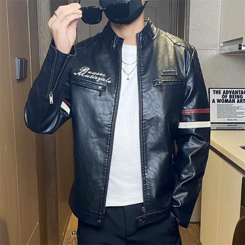 JK332-P100机车皮衣男帅气韩版潮流飞行员皮夹克春秋立领外套,男装夹克,电商D310B