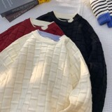 M8308-特P58假两件毛衣男秋冬季加厚保暖圆领毛线衣潮牌撞色，男装针织衫/毛衣，电商D310B