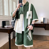 TZ24319-特P55衬衫男夏季新款套装男装青少年潮流短袖短裤两件套，男装衬衫，电商D310B