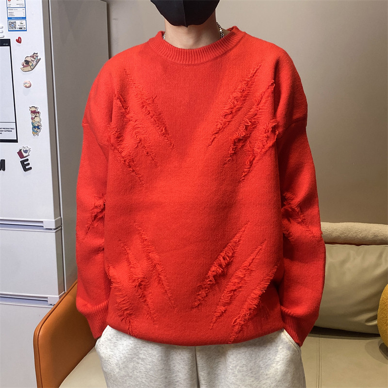 8402-特P58毛衣男款秋冬季圆领破洞针织衫内搭青少年加厚保暖线衣,男装针织衫/毛衣,电商D310B