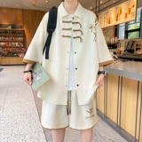 TZ24323-特P60中式编织盘扣短袖衬衫短裤套装运动休闲两件套，男装休闲套装，电商D310B