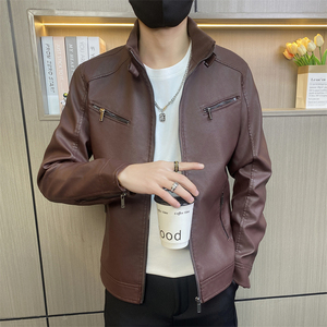 JK69-P75控108社会小伙皮衣男士外套潮牌休闲机车立领皮夹克图片