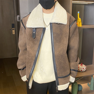 68802-P208冬装羊羔毛港风棉衣皮毛一体港风宽松大码夹克男外套图片
