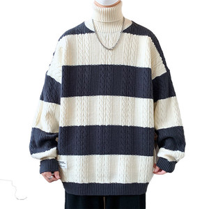 84620-P60毛衣男冬季高领条纹针织衫韩版高级感时尚休闲宽松外套图片