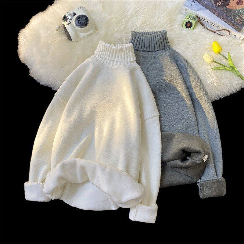 65202-P60秋冬季纯色高领毛衣男士宽松加绒加厚新款潮流百搭，男装针织衫/毛衣，电商D310B