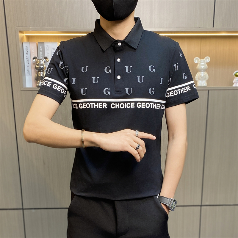 PL017-P35男装短袖t恤夏季衬衫领Polo衫男士翻领上衣薄款印花，男装Polo衫，电商D310B