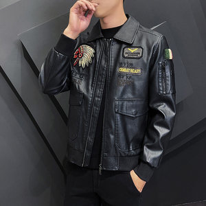 1051新款男士皮衣夹克帅气青年皮衣翻领外套图片