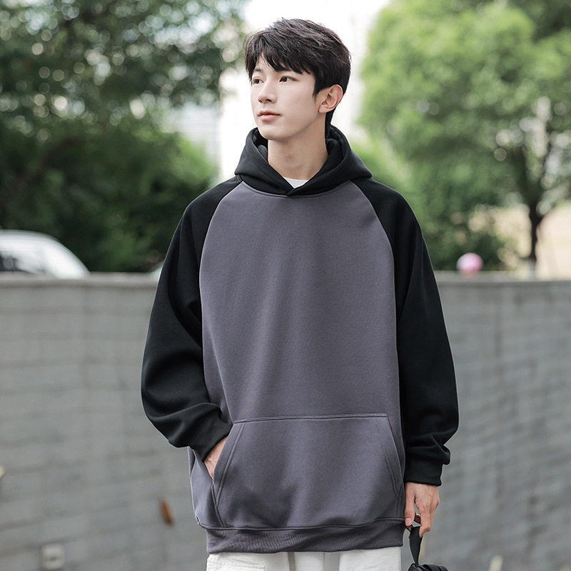 光板二开GSY966-特P31撞色插肩袖宽松男连帽休闲套头落肩卫衣外套,男装卫衣,电商D310B