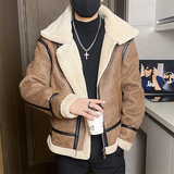 68801-P208美式皮毛一体休闲翻领男士加绒加厚冬季宽松外套，男装皮衣，电商D310B